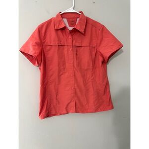 L.L.Bean‎ Womens Shirt Large Coral Short Sleeve Button Up Fishing Hiking
